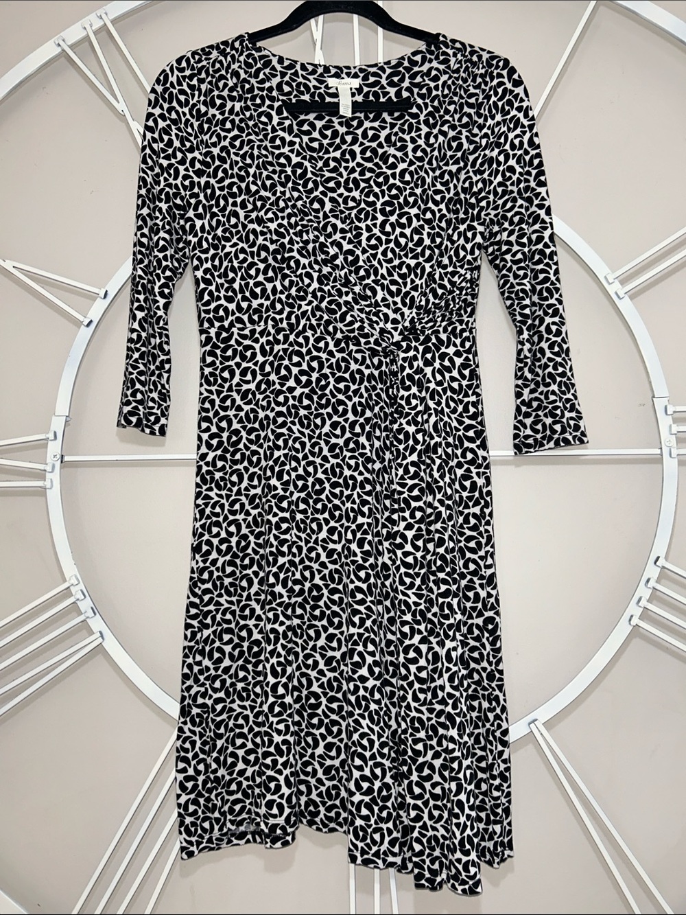 Soma Black and White Printed Midi Faux-Wrap Dress